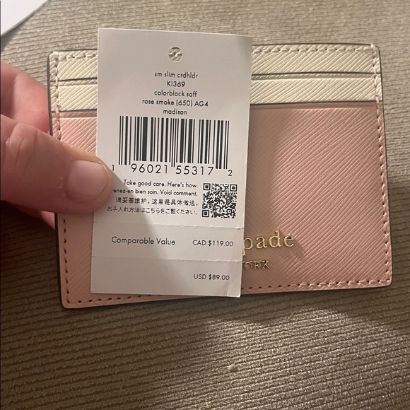Kate Spade Blush Pink Card Holder with Gold Logo, NWT - Picture 3 of 3